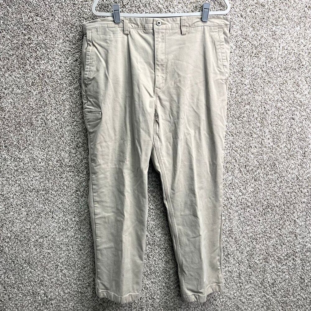 Duluth Trading Co Pants Men’s 40x30 Ballroom Khaki Relaxed Red Flannel Plaid Lin